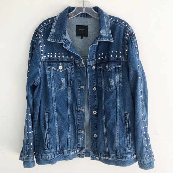 Zara Jackets & Blazers - ZARA STUDDED DENIM JEAN JACKET M